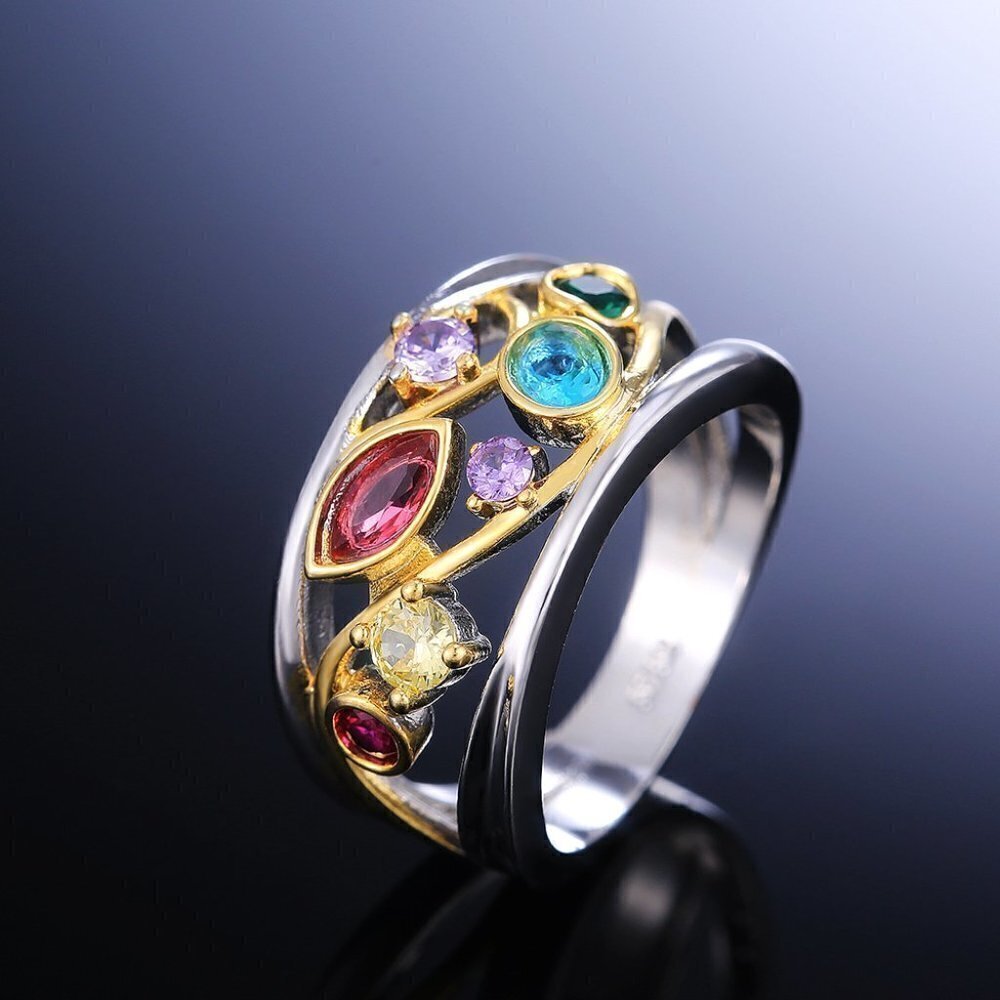 💎Colorful Stones Zircon Stackable Wave Fashion Rings for Women, PD452